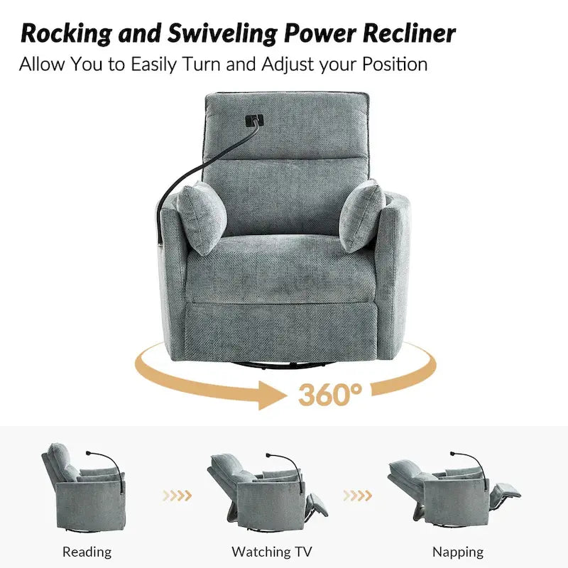 Fauteuil inclinable pivotant Barry Modern 38 Power Rocking Swivel Nursery Recliner avec ports USB lot de 2 par HULALA HOME