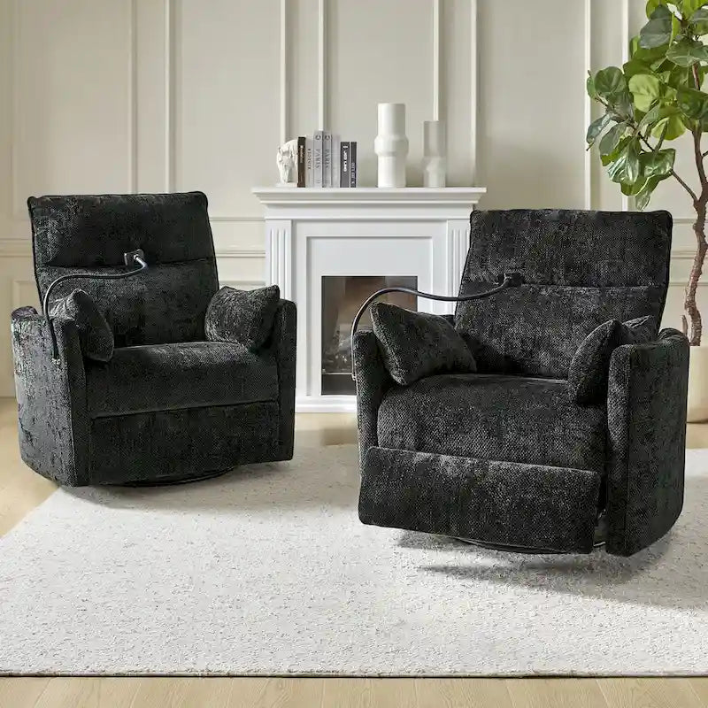 Fauteuil inclinable pivotant Barry Modern 38 Power Rocking Swivel Nursery Recliner avec ports USB lot de 2 par HULALA HOME