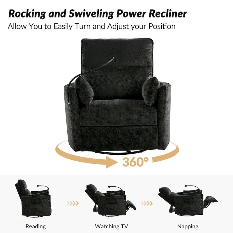 Fauteuil inclinable pivotant Barry Modern 38 Power Rocking Swivel Nursery Recliner avec ports USB lot de 2 par HULALA HOME