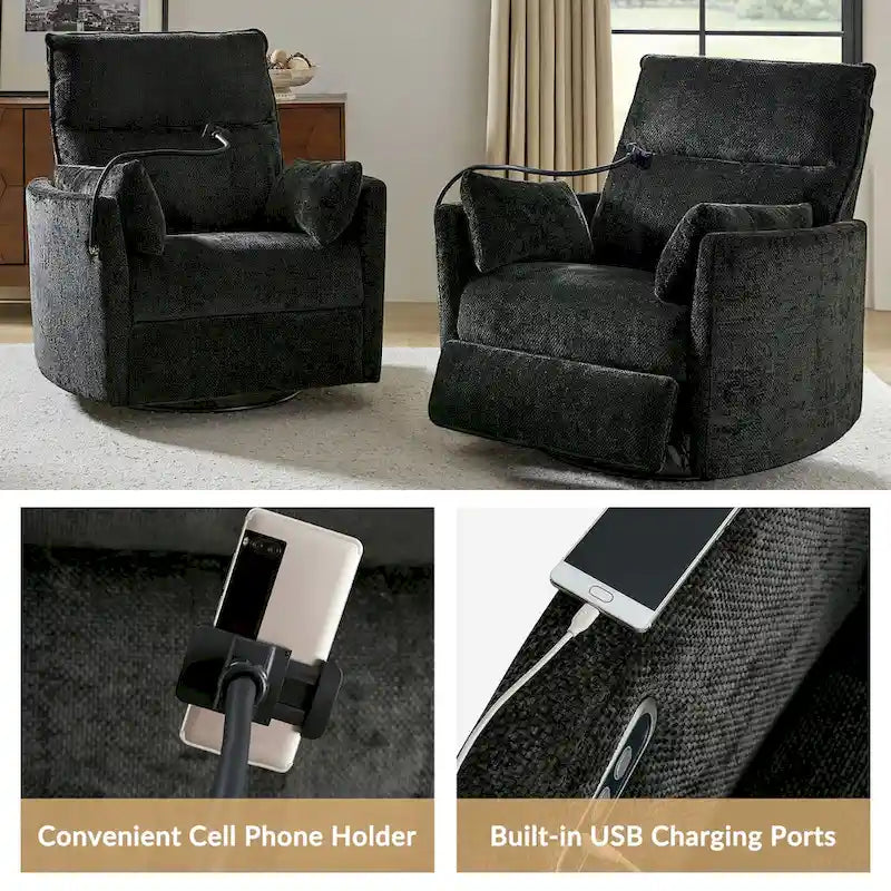 Fauteuil inclinable pivotant Barry Modern 38 Power Rocking Swivel Nursery Recliner avec ports USB lot de 2 par HULALA HOME