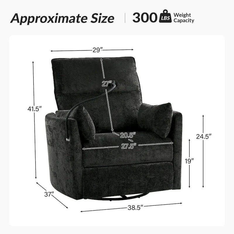Fauteuil inclinable pivotant Barry Modern 38 Power Rocking Swivel Nursery Recliner avec ports USB lot de 2 par HULALA HOME
