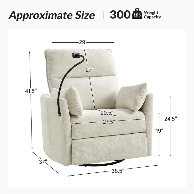 Fauteuil inclinable pivotant Barry Modern 38 Power Rocking Swivel Nursery Recliner avec ports USB lot de 2 par HULALA HOME