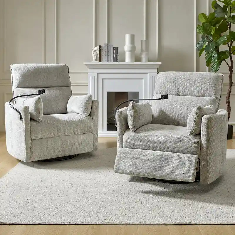 Fauteuil inclinable pivotant Barry Modern 38 Power Rocking Swivel Nursery Recliner avec ports USB lot de 2 par HULALA HOME
