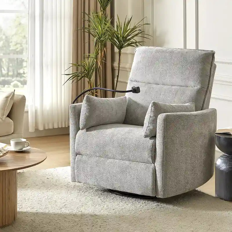 Fauteuil inclinable pivotant Barry Modern 38 Power Rocking Swivel Nursery Recliner avec ports USB lot de 2 par HULALA HOME