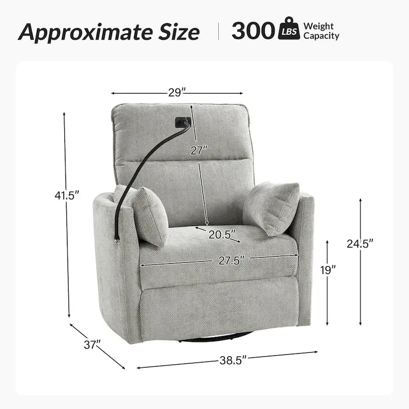 Fauteuil inclinable pivotant Barry Modern 38 Power Rocking Swivel Nursery Recliner avec ports USB lot de 2 par HULALA HOME