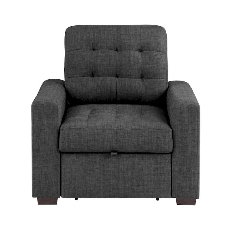 Fauteuil Cliff de 37 pouces, repose-pieds escamotable, polyester gris foncé, bois expresso