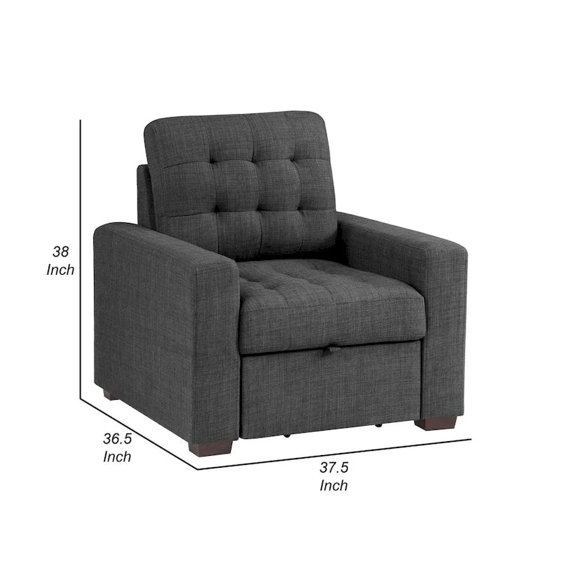 Fauteuil Cliff de 37 pouces, repose-pieds escamotable, polyester gris foncé, bois expresso