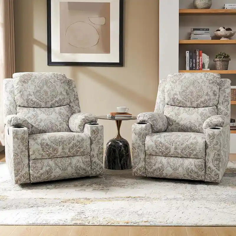 Ensemble de 2 fauteuils inclinables électriques chauffants et massants à double moteur Larry Traditional Floral de HULALA HOME