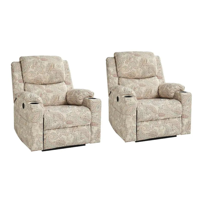 Ensemble de 2 fauteuils inclinables électriques chauffants et massants à double moteur Larry Traditional Floral de HULALA HOME