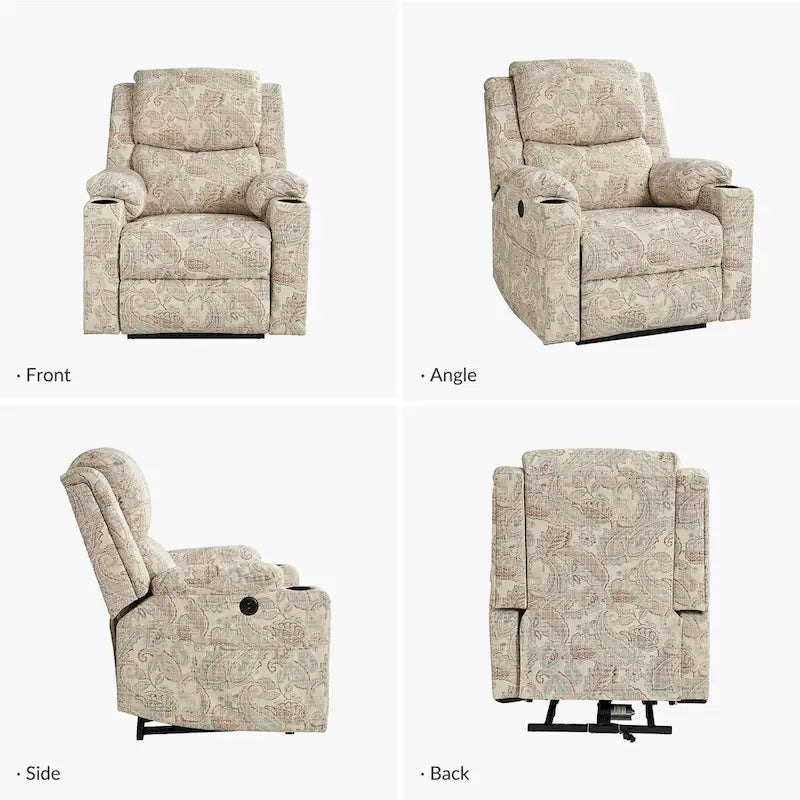Ensemble de 2 fauteuils inclinables électriques chauffants et massants à double moteur Larry Traditional Floral de HULALA HOME