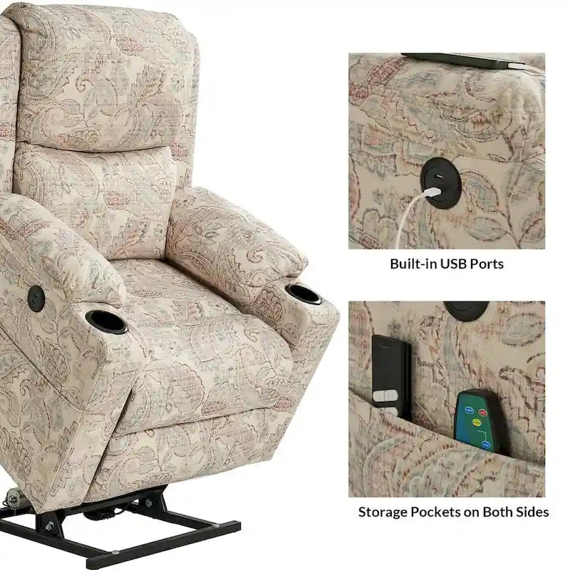 Ensemble de 2 fauteuils inclinables électriques chauffants et massants à double moteur Larry Traditional Floral de HULALA HOME