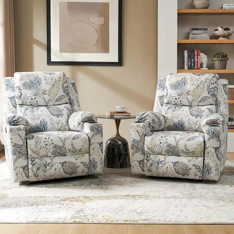 Ensemble de 2 fauteuils inclinables électriques chauffants et massants à double moteur Larry Traditional Floral de HULALA HOME
