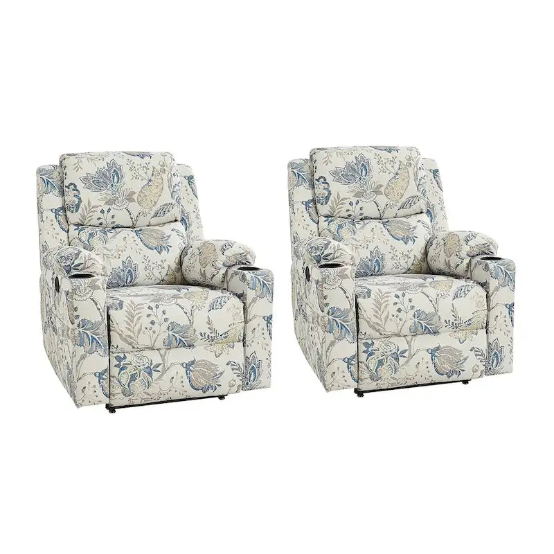 Ensemble de 2 fauteuils inclinables électriques chauffants et massants à double moteur Larry Traditional Floral de HULALA HOME