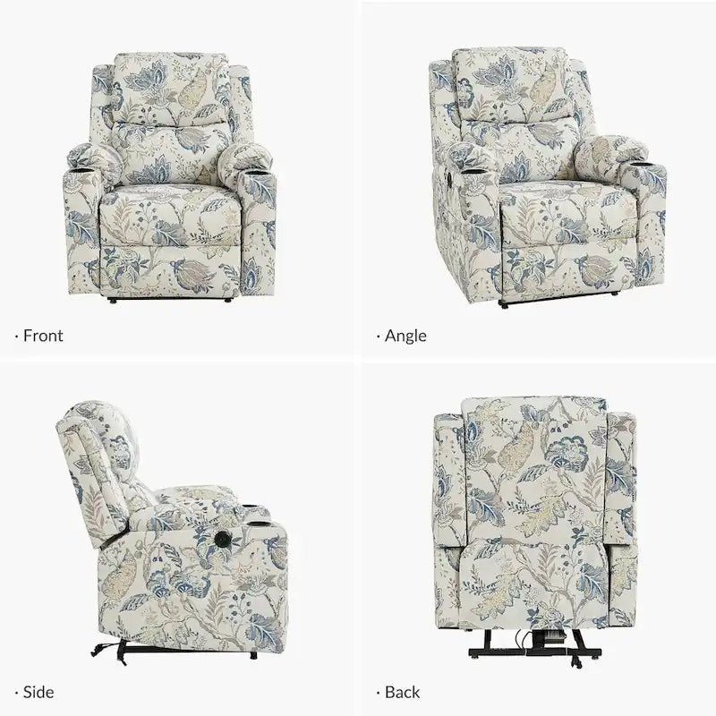 Ensemble de 2 fauteuils inclinables électriques chauffants et massants à double moteur Larry Traditional Floral de HULALA HOME