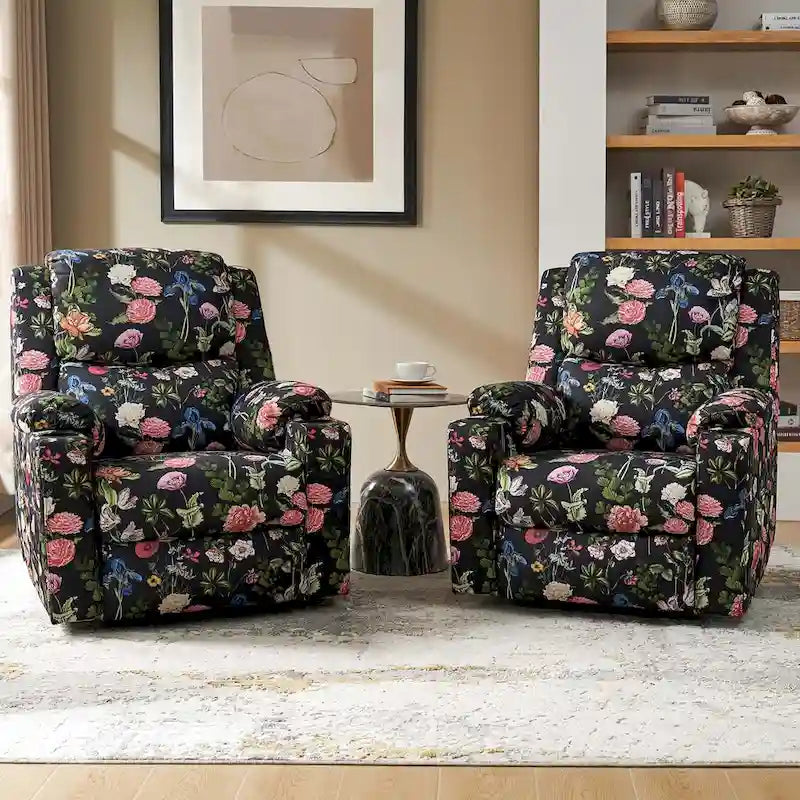 Ensemble de 2 fauteuils inclinables électriques chauffants et massants à double moteur Larry Traditional Floral de HULALA HOME