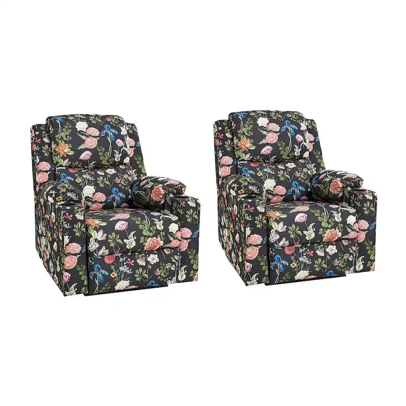 Ensemble de 2 fauteuils inclinables électriques chauffants et massants à double moteur Larry Traditional Floral de HULALA HOME