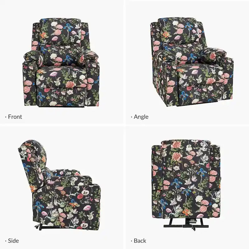Ensemble de 2 fauteuils inclinables électriques chauffants et massants à double moteur Larry Traditional Floral de HULALA HOME