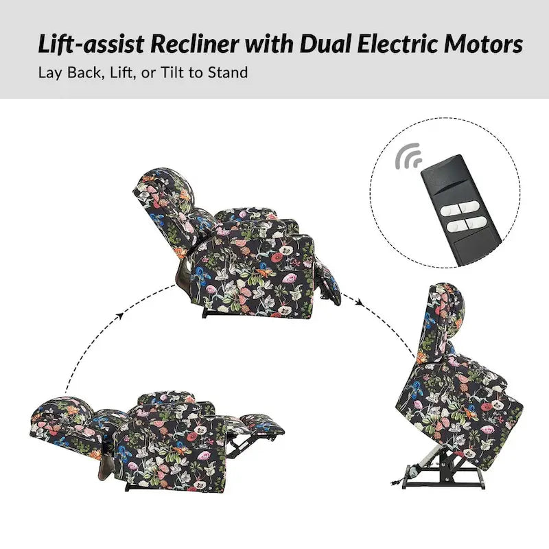 Ensemble de 2 fauteuils inclinables électriques chauffants et massants à double moteur Larry Traditional Floral de HULALA HOME
