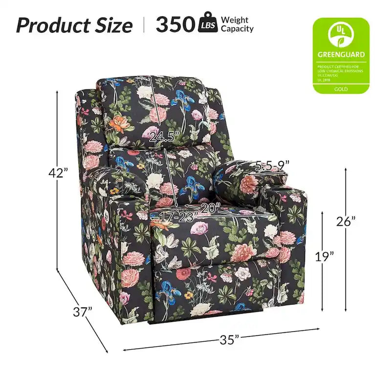 Ensemble de 2 fauteuils inclinables électriques chauffants et massants à double moteur Larry Traditional Floral de HULALA HOME