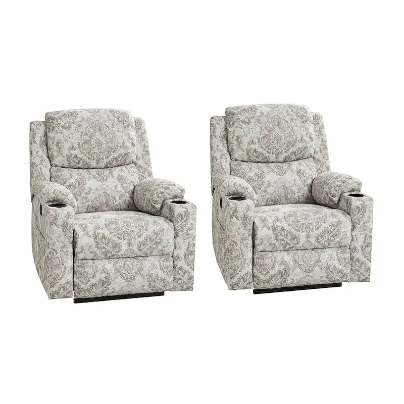 Ensemble de 2 fauteuils inclinables électriques chauffants et massants à double moteur Larry Traditional Floral de HULALA HOME