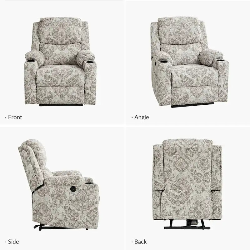 Ensemble de 2 fauteuils inclinables électriques chauffants et massants à double moteur Larry Traditional Floral de HULALA HOME