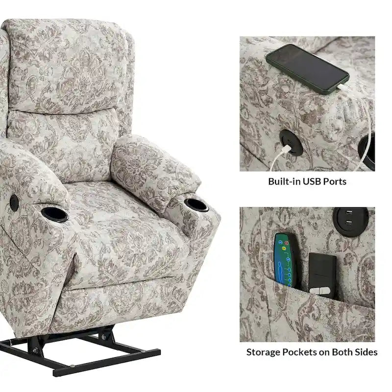 Ensemble de 2 fauteuils inclinables électriques chauffants et massants à double moteur Larry Traditional Floral de HULALA HOME