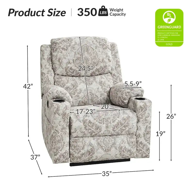 Ensemble de 2 fauteuils inclinables électriques chauffants et massants à double moteur Larry Traditional Floral de HULALA HOME