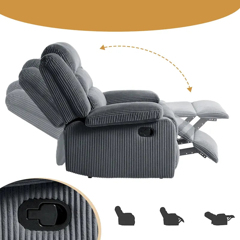 Fauteuil inclinable manuel en velours côtelé de coton surdimensionné avec accoudoirs larges