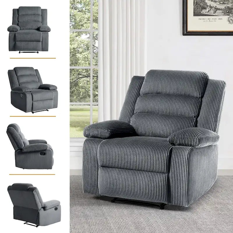 Fauteuil inclinable manuel en velours côtelé de coton surdimensionné avec accoudoirs larges