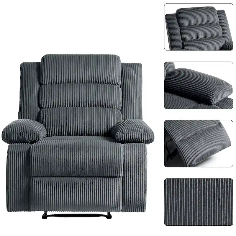 Fauteuil inclinable manuel en velours côtelé de coton surdimensionné avec accoudoirs larges