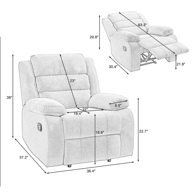 Fauteuil inclinable manuel en velours côtelé de coton surdimensionné avec accoudoirs larges