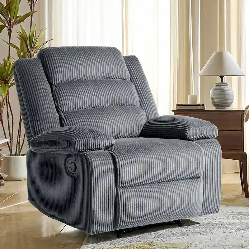 Fauteuil inclinable manuel en velours côtelé de coton surdimensionné avec accoudoirs larges