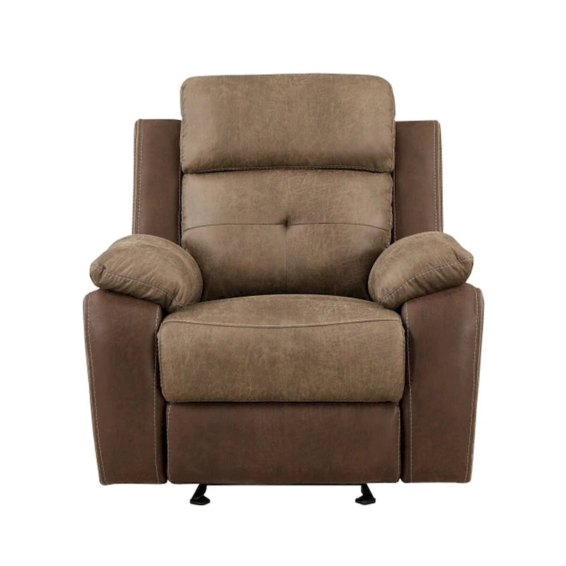 Fauteuil inclinable planeur manuel Emma 38 pouces, microfibre marron, bois massif