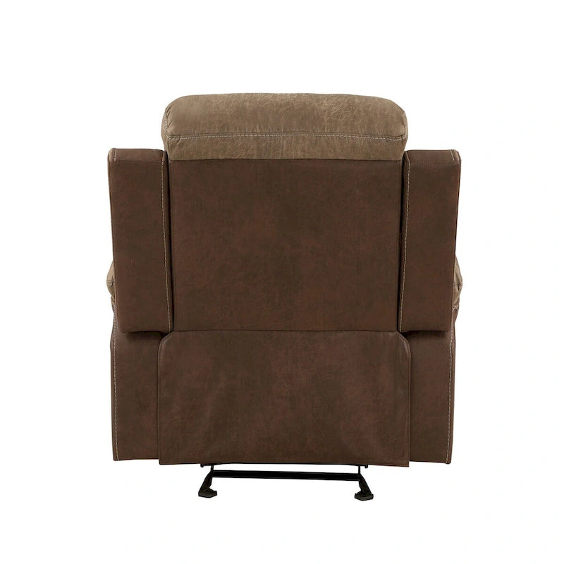 Fauteuil inclinable planeur manuel Emma 38 pouces, microfibre marron, bois massif