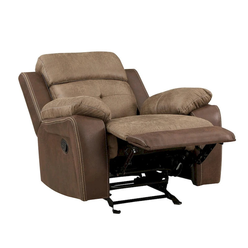 Fauteuil inclinable planeur manuel Emma 38 pouces, microfibre marron, bois massif