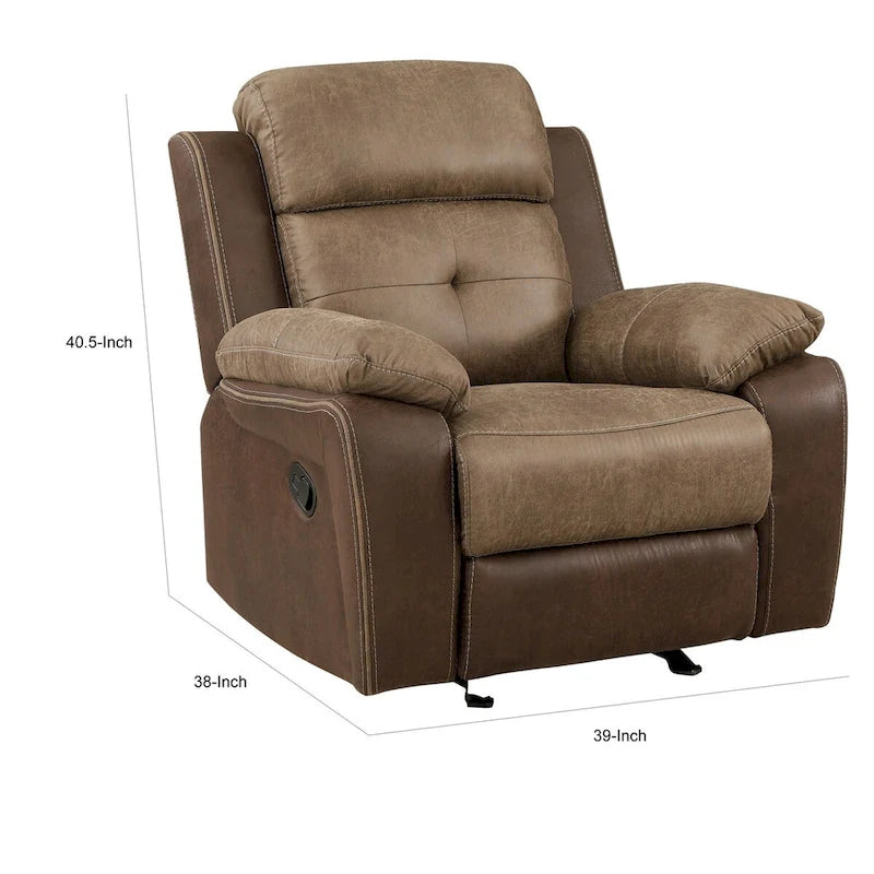 Fauteuil inclinable planeur manuel Emma 38 pouces, microfibre marron, bois massif