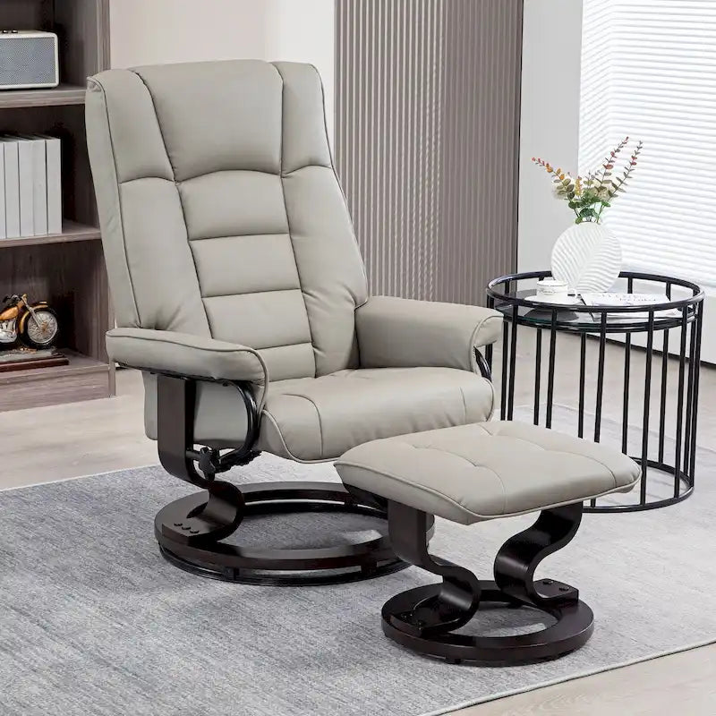 Fauteuil inclinable pivotant HOMCOM avec pouf, fauteuil relax en similicuir avec dossier haut