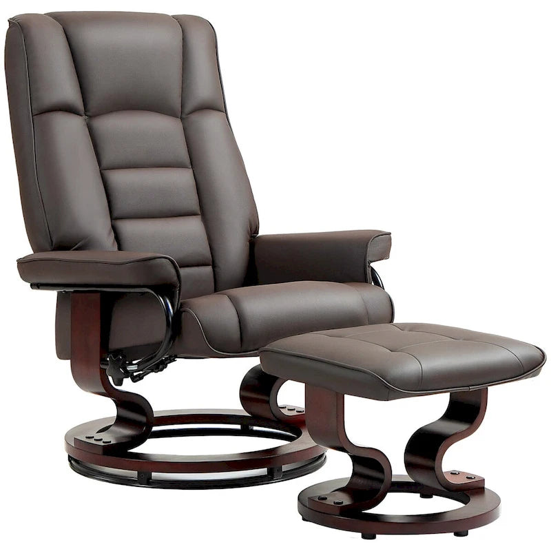 Fauteuil inclinable pivotant HOMCOM avec pouf, fauteuil relax en similicuir avec dossier haut