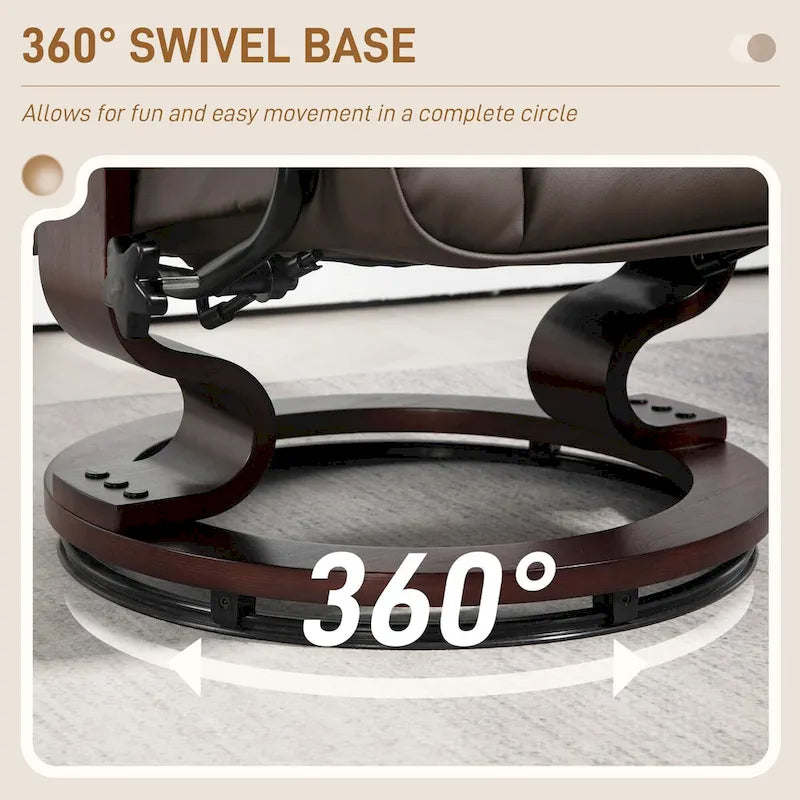 Fauteuil inclinable pivotant HOMCOM avec pouf, fauteuil relax en similicuir avec dossier haut