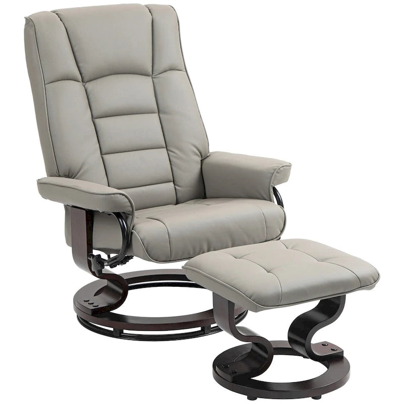 Fauteuil inclinable pivotant HOMCOM avec pouf, fauteuil relax en similicuir avec dossier haut