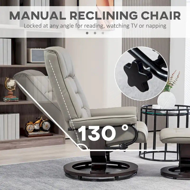 Fauteuil inclinable pivotant HOMCOM avec pouf, fauteuil relax en similicuir avec dossier haut
