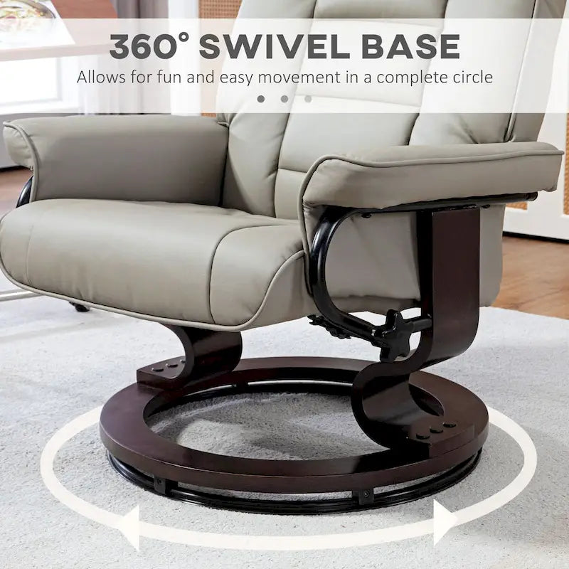 Fauteuil inclinable pivotant HOMCOM avec pouf, fauteuil relax en similicuir avec dossier haut