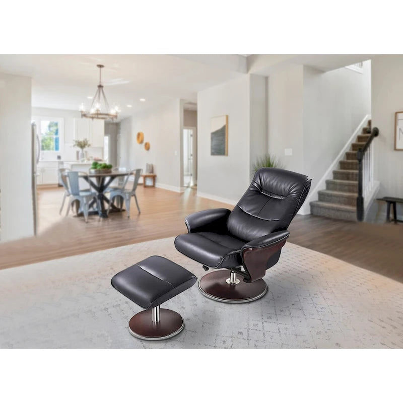 Fauteuil inclinable pivotant et repose-pieds en cuir noir Artiva