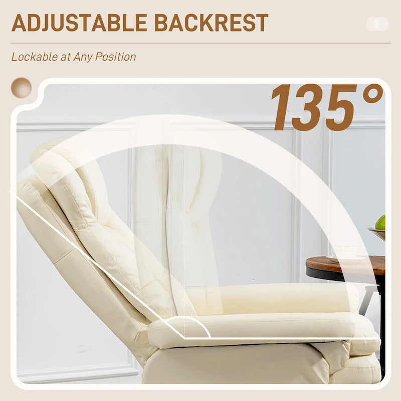 Fauteuil inclinable pivotant HOMCOM avec ottoman, cuir PU et repose-pieds avec base enveloppée, blanc crème