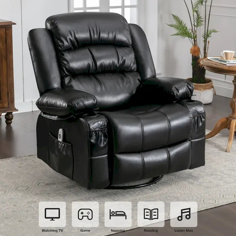 Fauteuil inclinable pivotant et massant avec vibration et chauffage, fauteuil ergonomique avec port de chargement USB