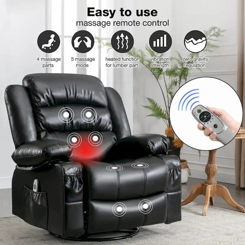 Fauteuil inclinable pivotant et massant avec vibration et chauffage, fauteuil ergonomique avec port de chargement USB