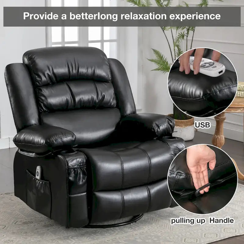 Fauteuil inclinable pivotant et massant avec vibration et chauffage, fauteuil ergonomique avec port de chargement USB