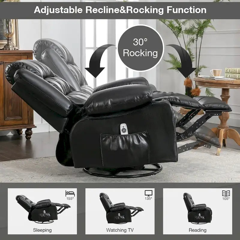 Fauteuil inclinable pivotant et massant avec vibration et chauffage, fauteuil ergonomique avec port de chargement USB