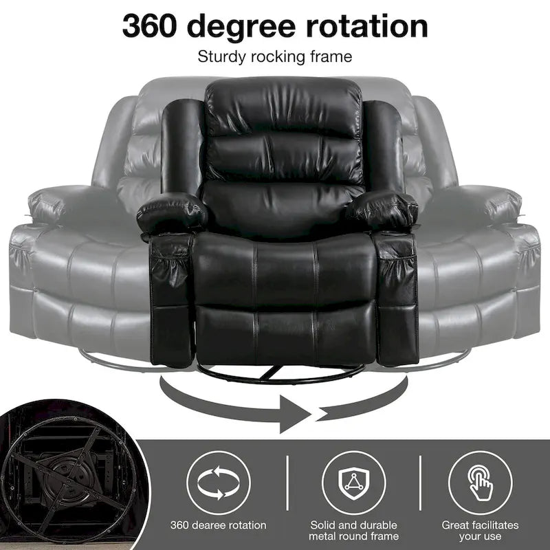 Fauteuil inclinable pivotant et massant avec vibration et chauffage, fauteuil ergonomique avec port de chargement USB