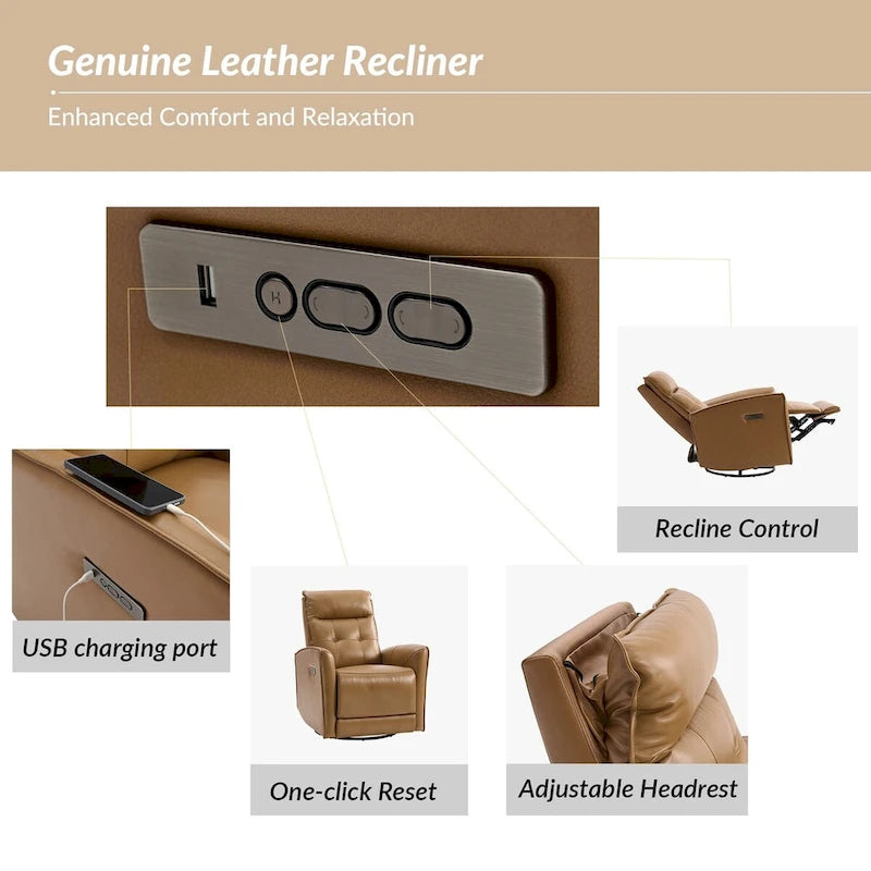 Fauteuil inclinable électrique Alberto Mordern en cuir véritable avec port de chargement USB par HULALA HOME